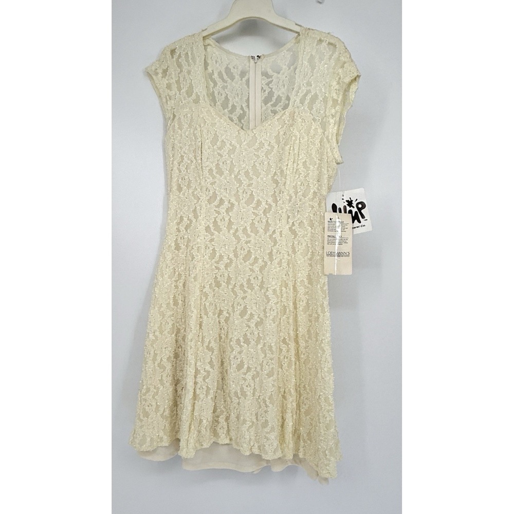VTG JUMP Cream Lace Fit‎ & Flare Dress  Bridal Shower Cottagecore Romantic